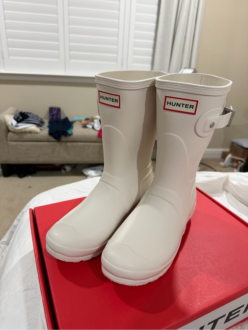 NWT Hunter Original Short Rain Boots Off White Cream Size 7 / EU 38